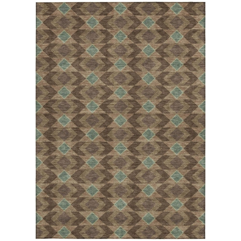 9' X 12' Chocolate And Navy Blue Geometric Washable Indoor Outdoor Area Rug — view 9