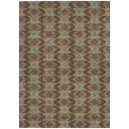 9' X 12' Chocolate And Navy Blue Geometric Washable Indoor Outdoor Area Rug HomeRoots