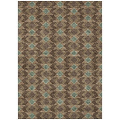 9' X 12' Chocolate And Navy Blue Geometric Washable Indoor Outdoor Area Rug HomeRoots