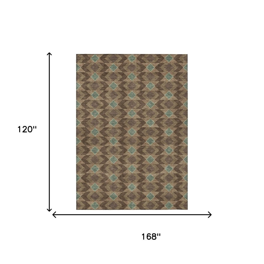 10' X 14' Chocolate And Navy Blue Geometric Washable Indoor Outdoor Area Rug — view 6