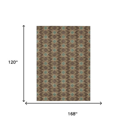 10' X 14' Chocolate And Navy Blue Geometric Washable Indoor Outdoor Area Rug HomeRoots
