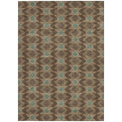 10' X 14' Chocolate And Navy Blue Geometric Washable Indoor Outdoor Area Rug HomeRoots