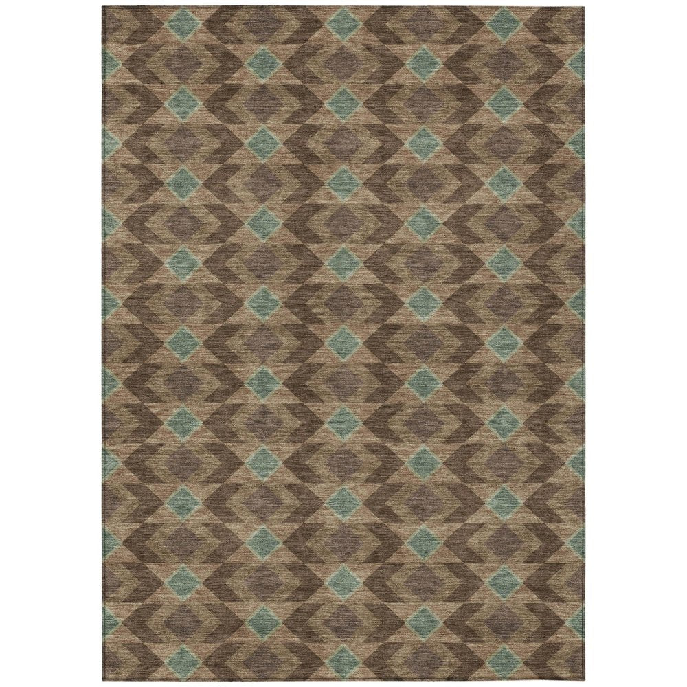 10' X 14' Chocolate And Navy Blue Geometric Washable Indoor Outdoor Area Rug — view 1