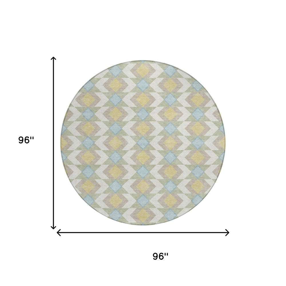 8' Ivory And Saffron Round Geometric Washable Indoor Outdoor Area Rug HomeRoots