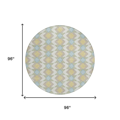 8' Ivory And Saffron Round Geometric Washable Indoor Outdoor Area Rug HomeRoots