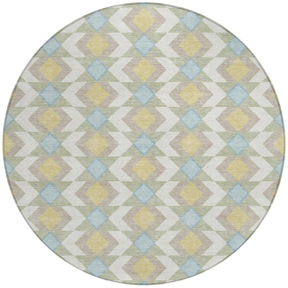 8' Ivory And Saffron Round Geometric Washable Indoor Outdoor Area Rug HomeRoots