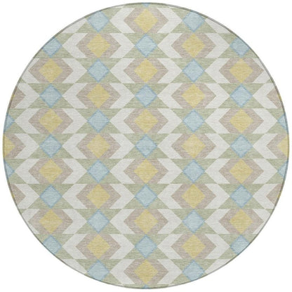 8' Ivory And Saffron Round Geometric Washable Indoor Outdoor Area Rug HomeRoots