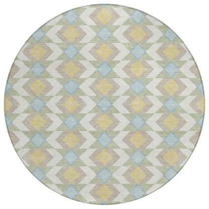 8' Ivory And Saffron Round Geometric Washable Indoor Outdoor Area Rug HomeRoots