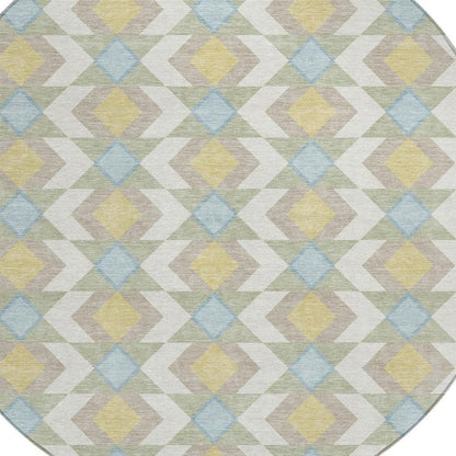 8' Ivory And Saffron Round Geometric Washable Indoor Outdoor Area Rug HomeRoots