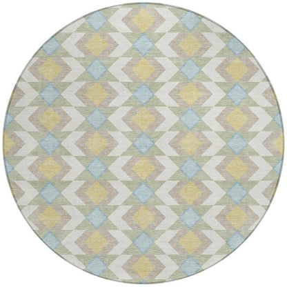 8' Ivory And Saffron Round Geometric Washable Indoor Outdoor Area Rug HomeRoots
