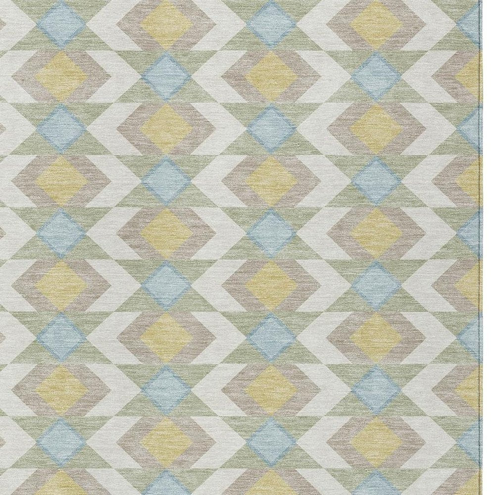 9' X 12' Ivory And Saffron Geometric Washable Indoor Outdoor Area Rug — view 4