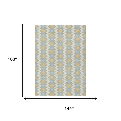 9' X 12' Ivory And Saffron Geometric Washable Indoor Outdoor Area Rug