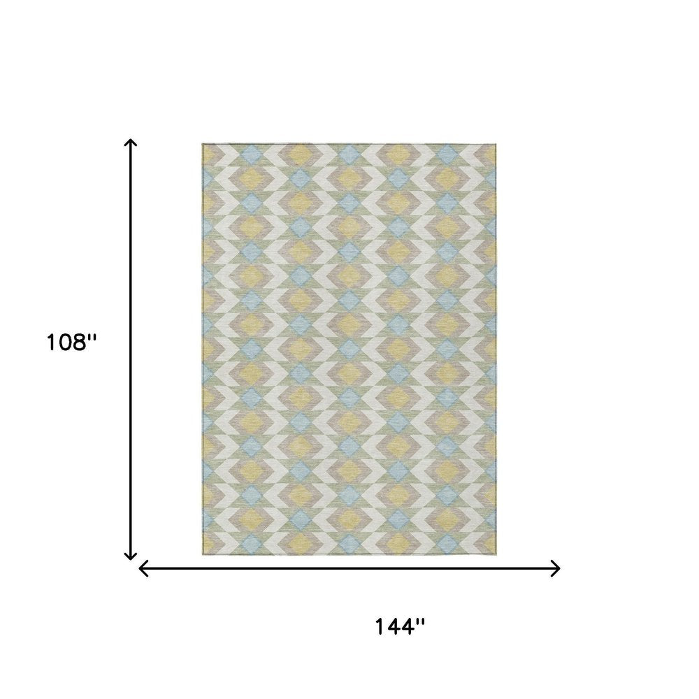 9' X 12' Ivory And Saffron Geometric Washable Indoor Outdoor Area Rug HomeRoots