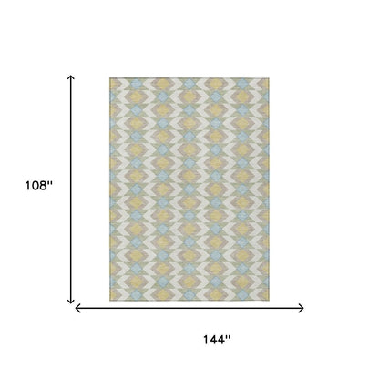 9' X 12' Ivory And Saffron Geometric Washable Indoor Outdoor Area Rug HomeRoots