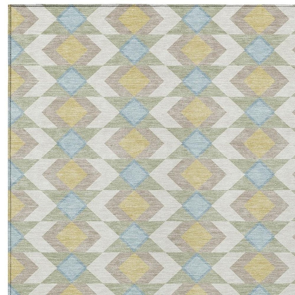 9' X 12' Ivory And Saffron Geometric Washable Indoor Outdoor Area Rug — view 8