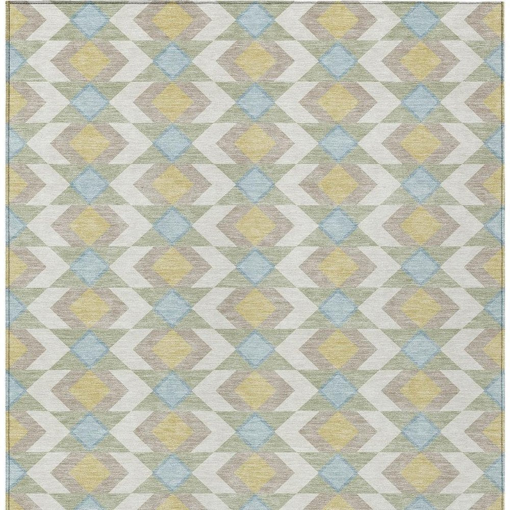 9' X 12' Ivory And Saffron Geometric Washable Indoor Outdoor Area Rug HomeRoots