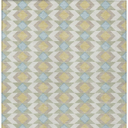 9' X 12' Ivory And Saffron Geometric Washable Indoor Outdoor Area Rug