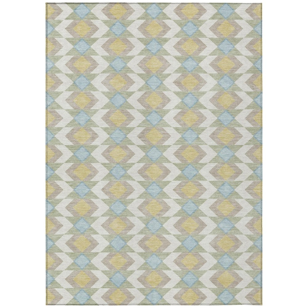 9' X 12' Ivory And Saffron Geometric Washable Indoor Outdoor Area Rug — view 1