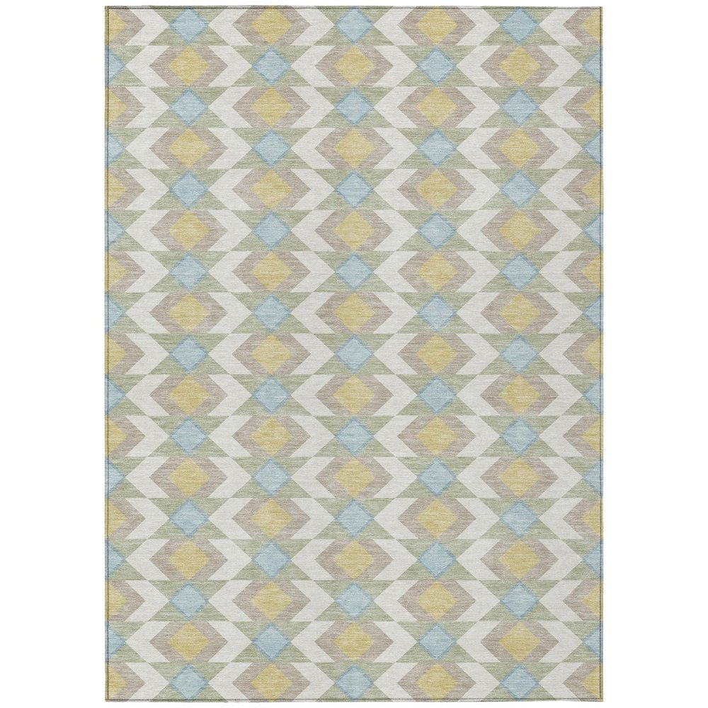 9' X 12' Ivory And Saffron Geometric Washable Indoor Outdoor Area Rug — view 1