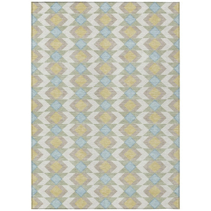 9' X 12' Ivory And Saffron Geometric Washable Indoor Outdoor Area Rug