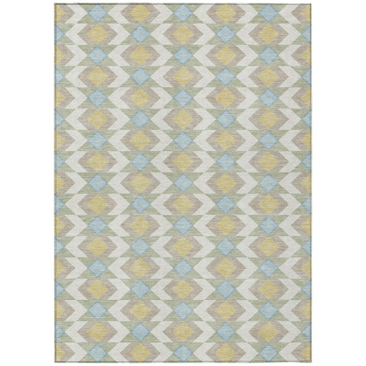 9' X 12' Ivory And Saffron Geometric Washable Indoor Outdoor Area Rug