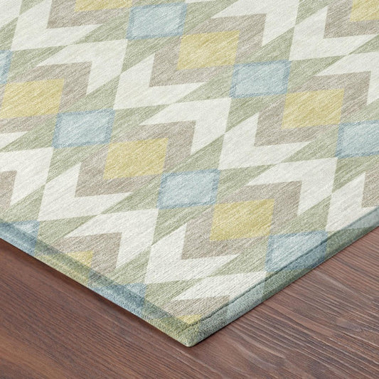 9' X 12' Ivory And Saffron Geometric Washable Indoor Outdoor Area Rug