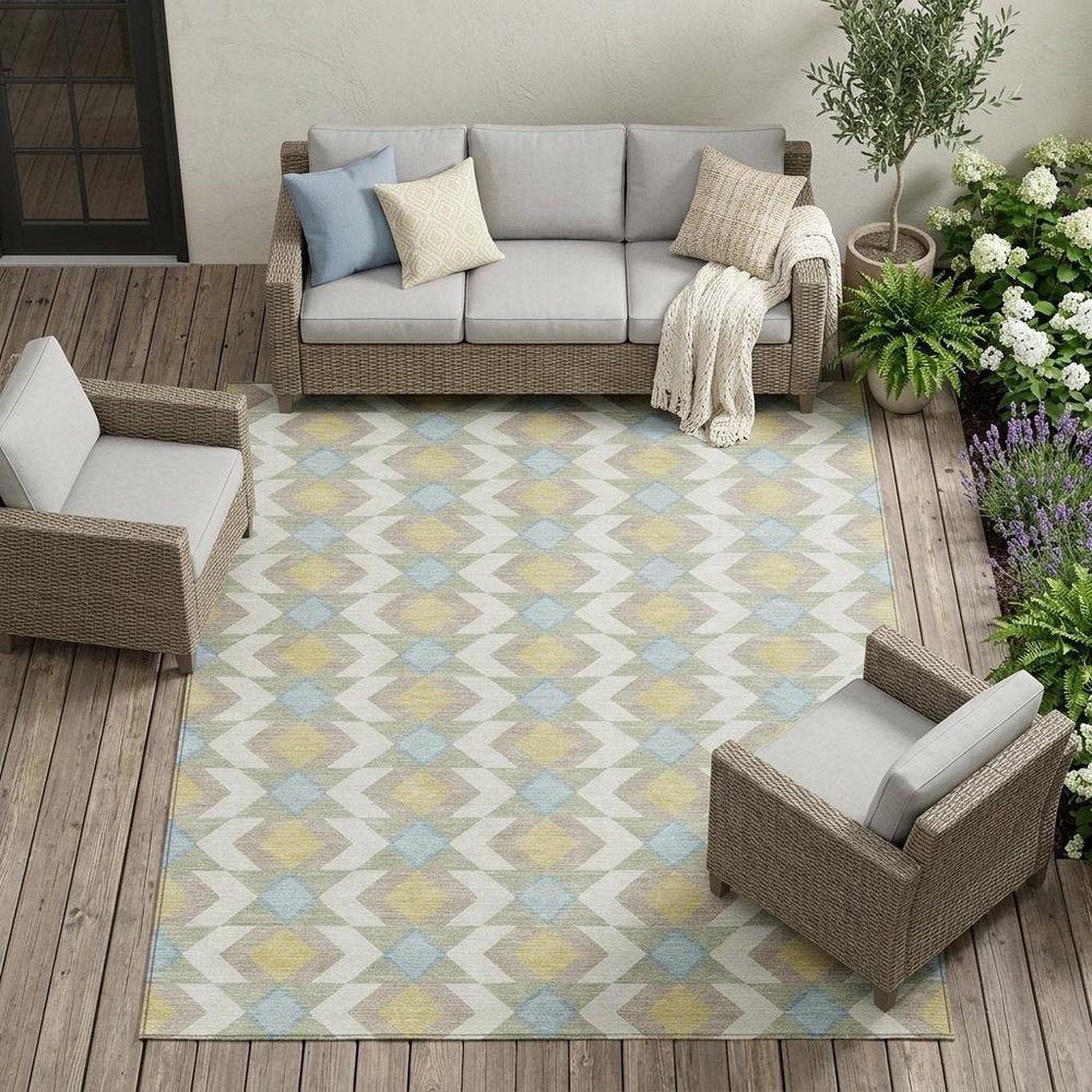 9' X 12' Ivory And Saffron Geometric Washable Indoor Outdoor Area Rug — view 7