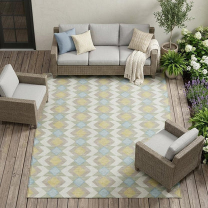 9' X 12' Ivory And Saffron Geometric Washable Indoor Outdoor Area Rug HomeRoots
