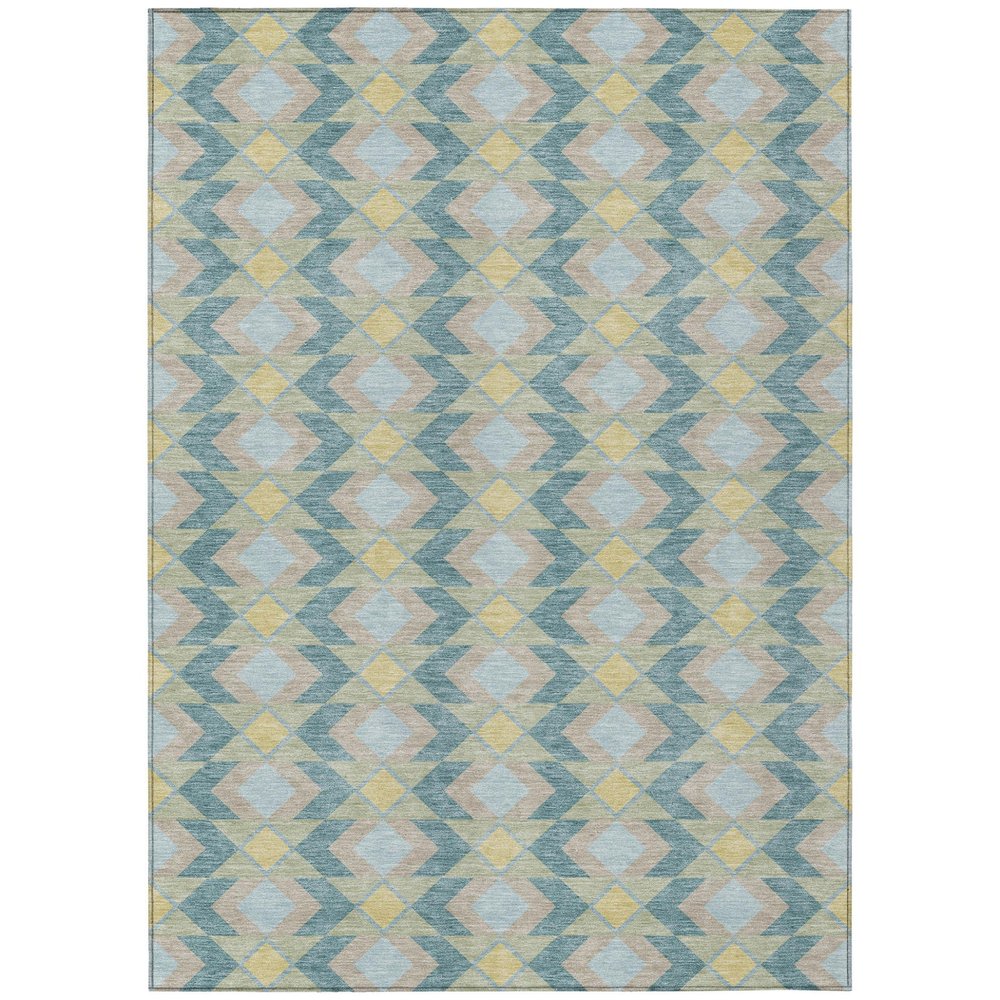 3' X 5' Teal Blue And Graphite Geometric Washable Indoor Outdoor Area Rug — view 1