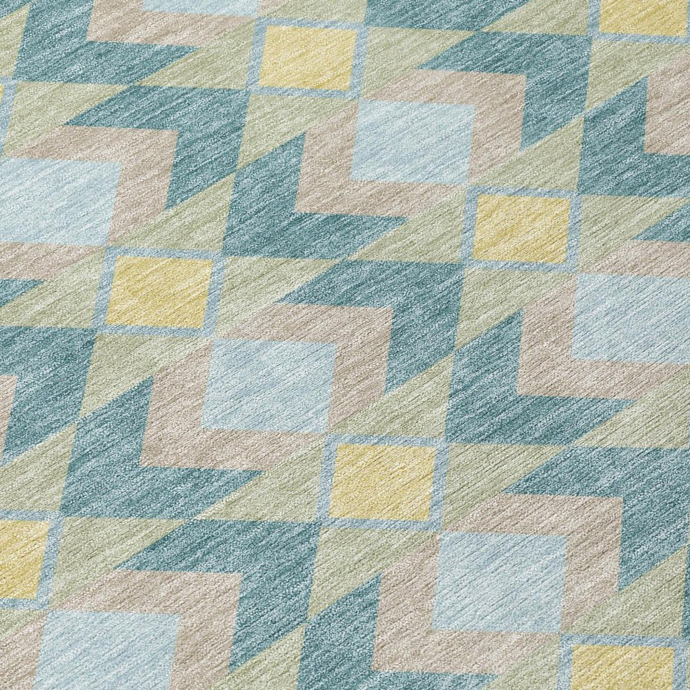 3' X 5' Teal Blue And Graphite Geometric Washable Indoor Outdoor Area Rug — view 3
