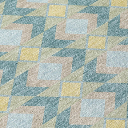 3' X 5' Teal Blue And Graphite Geometric Washable Indoor Outdoor Area Rug HomeRoots