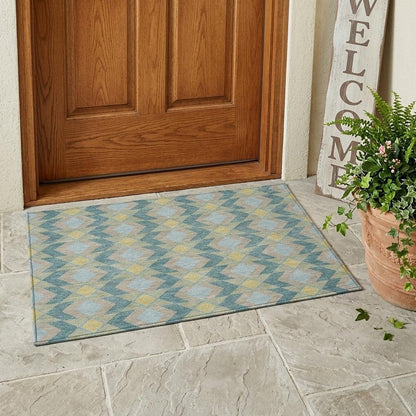 3' X 5' Teal Blue And Graphite Geometric Washable Indoor Outdoor Area Rug HomeRoots