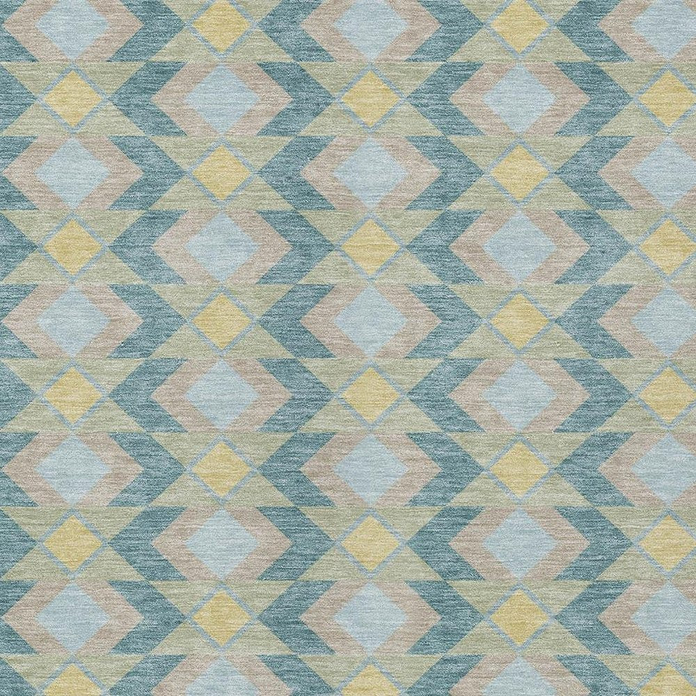 5' X 8' Teal Blue And Graphite Geometric Washable Indoor Outdoor Area Rug HomeRoots