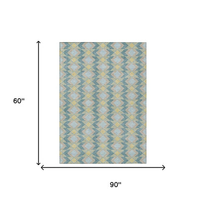5' X 8' Teal Blue And Graphite Geometric Washable Indoor Outdoor Area Rug HomeRoots