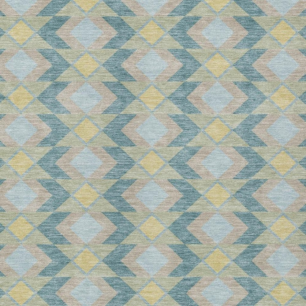 5' X 8' Teal Blue And Graphite Geometric Washable Indoor Outdoor Area Rug — view 8