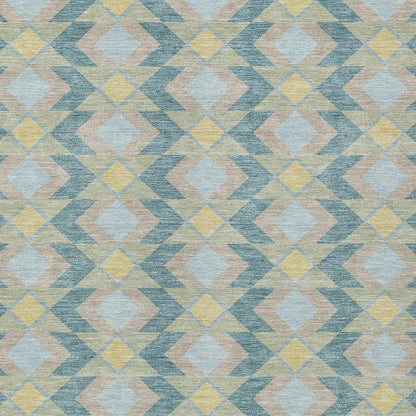 5' X 8' Teal Blue And Graphite Geometric Washable Indoor Outdoor Area Rug HomeRoots