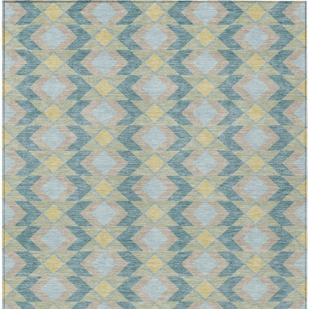 5' X 8' Teal Blue And Graphite Geometric Washable Indoor Outdoor Area Rug — view 9