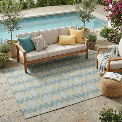 5' X 8' Teal Blue And Graphite Geometric Washable Indoor Outdoor Area Rug HomeRoots
