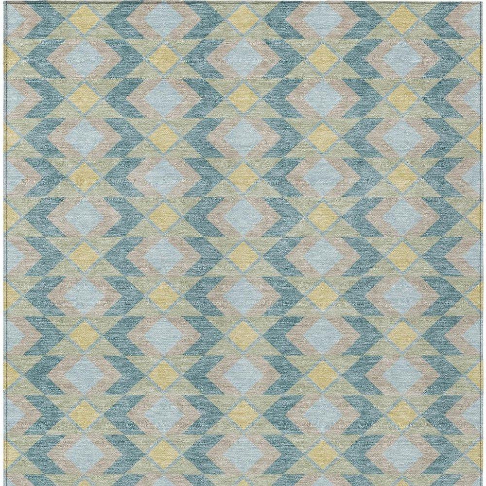 8' X 10' Teal Blue And Graphite Geometric Washable Indoor Outdoor Area Rug HomeRoots