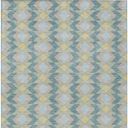 8' X 10' Teal Blue And Graphite Geometric Washable Indoor Outdoor Area Rug HomeRoots