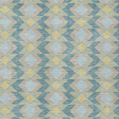 8' X 10' Teal Blue And Graphite Geometric Washable Indoor Outdoor Area Rug