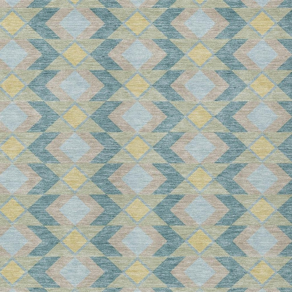 8' X 10' Teal Blue And Graphite Geometric Washable Indoor Outdoor Area Rug HomeRoots