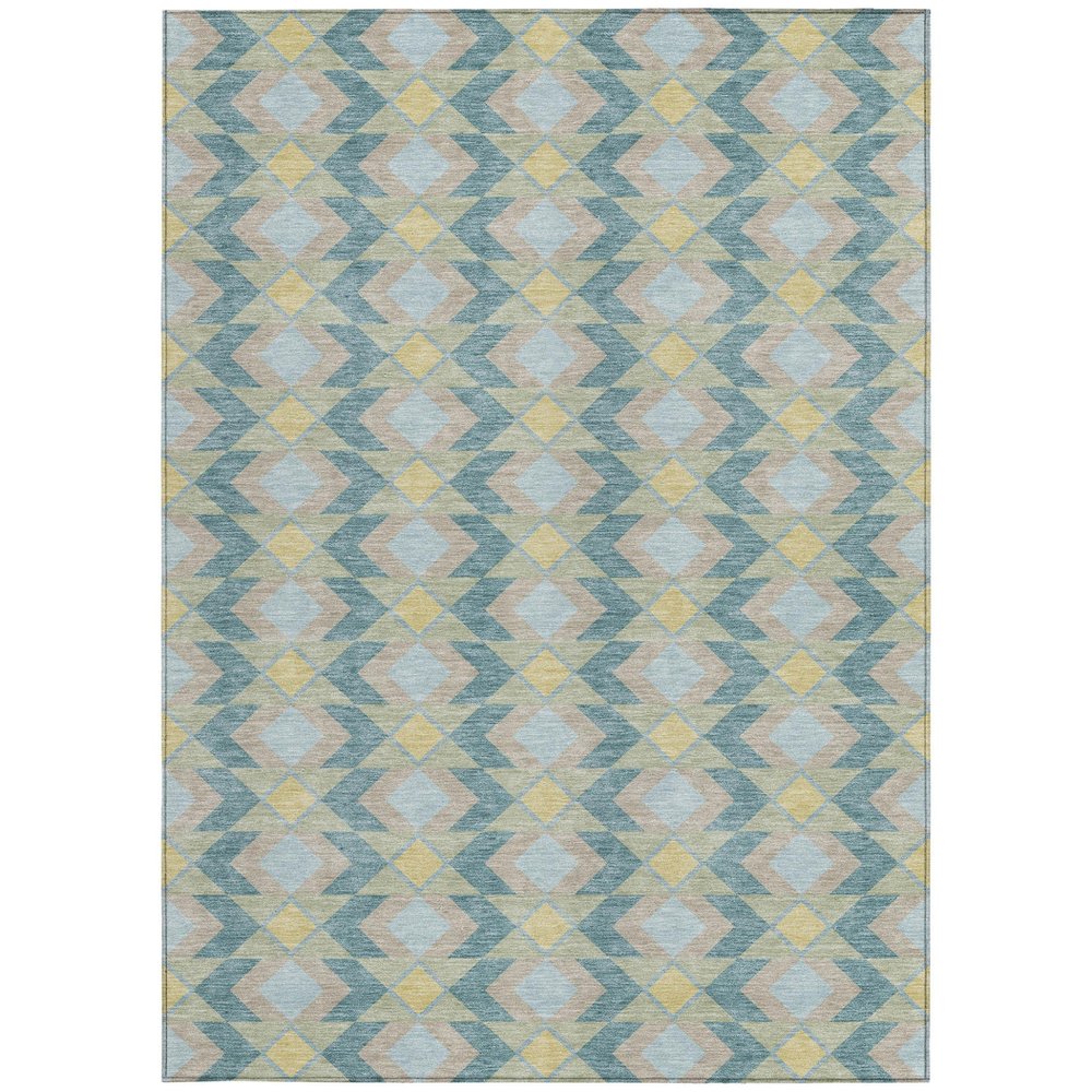 9' X 12' Teal Blue And Graphite Geometric Washable Indoor Outdoor Area Rug — view 5