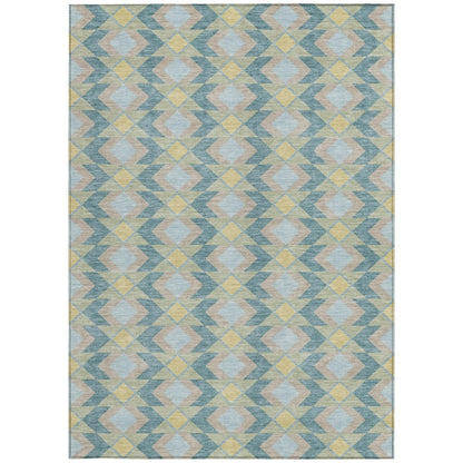 9' X 12' Teal Blue And Graphite Geometric Washable Indoor Outdoor Area Rug HomeRoots