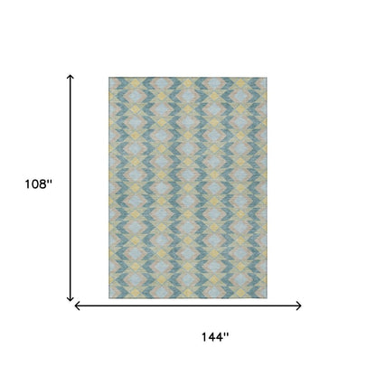 9' X 12' Teal Blue And Graphite Geometric Washable Indoor Outdoor Area Rug HomeRoots