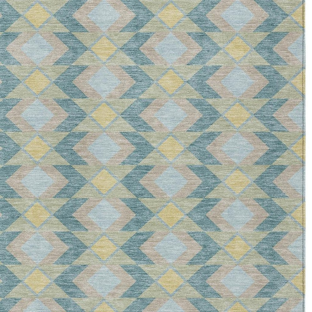 9' X 12' Teal Blue And Graphite Geometric Washable Indoor Outdoor Area Rug HomeRoots