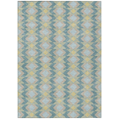 9' X 12' Teal Blue And Graphite Geometric Washable Indoor Outdoor Area Rug HomeRoots