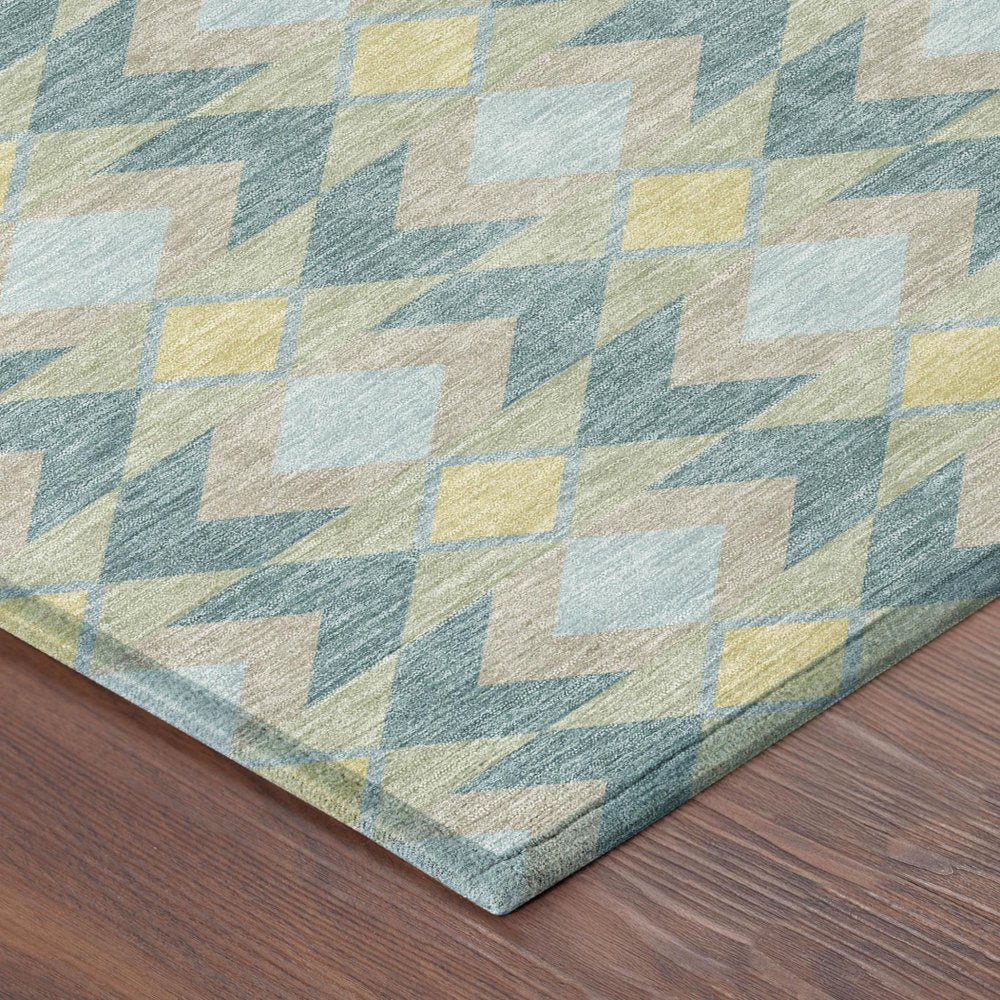 9' X 12' Teal Blue And Graphite Geometric Washable Indoor Outdoor Area Rug HomeRoots