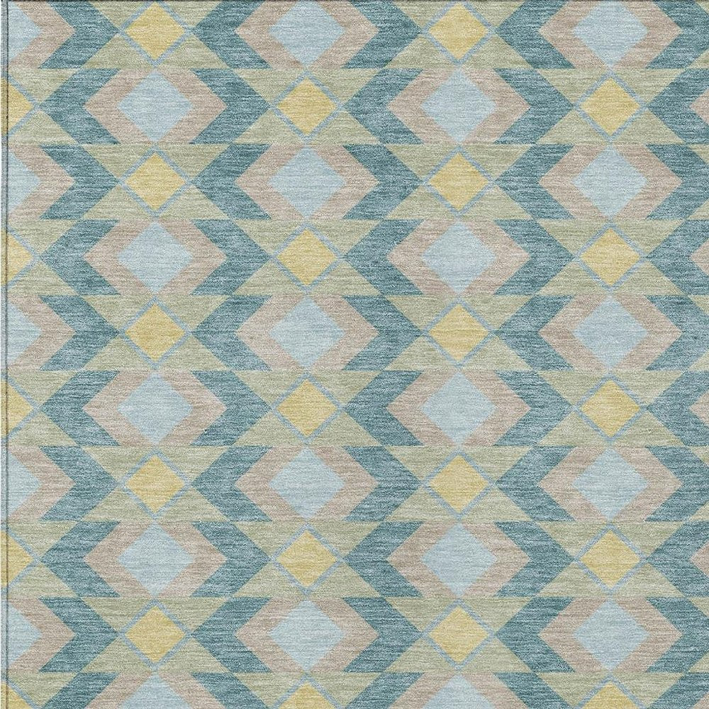 10' X 14' Teal Blue And Graphite Geometric Washable Indoor Outdoor Area Rug — view 4