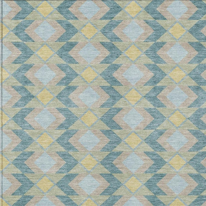 10' X 14' Teal Blue And Graphite Geometric Washable Indoor Outdoor Area Rug HomeRoots